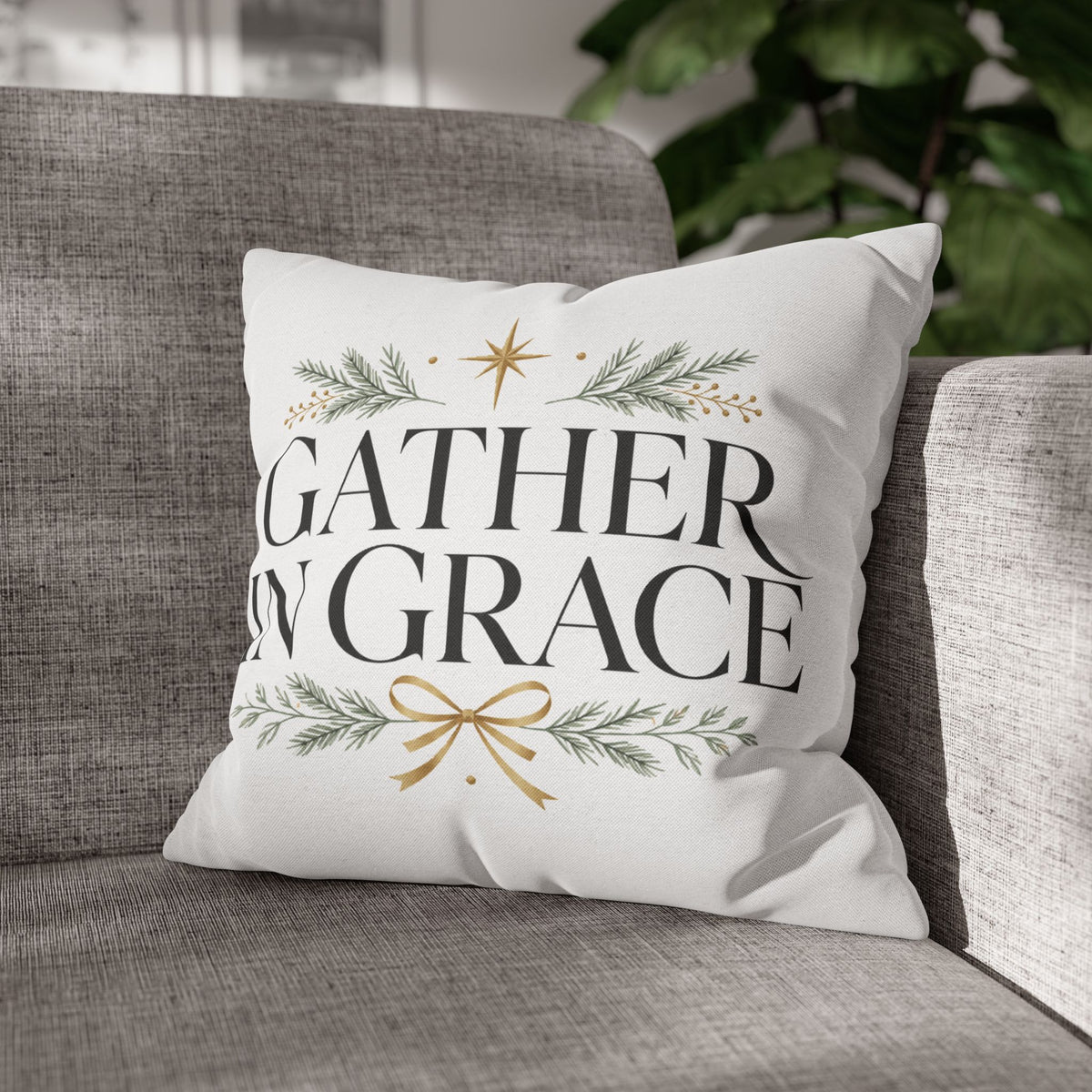 Christmas Gather in Grace Decorative Pillowcase — Holiday Farmhouse Christmas Throw Pillow