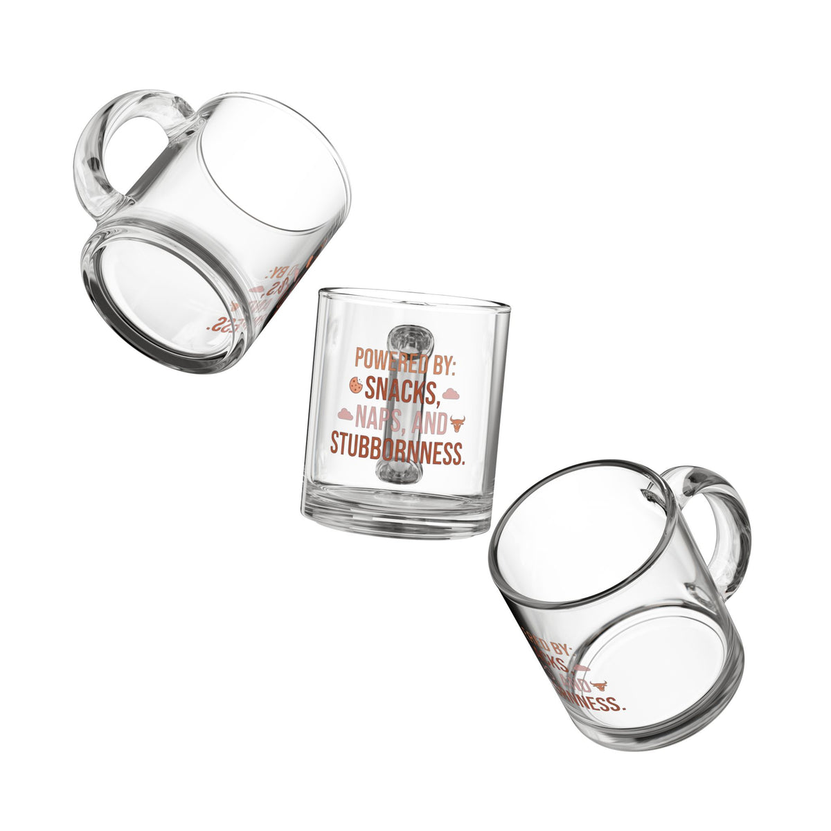 Taurus Zodiac Glass Mug  — "Powered by Snacks, Naps and Stubbornness" Funny Coffee Cup