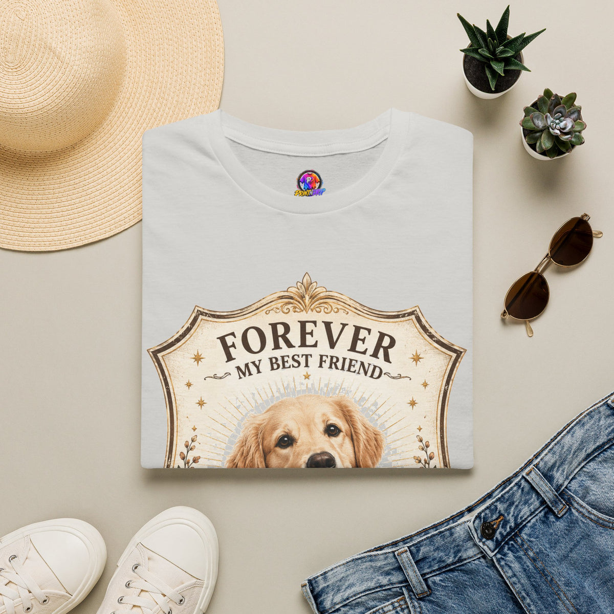 Dog Memorial T-Shirt — "Forever My Best Friend" Personalized Golden Retriever Tribute