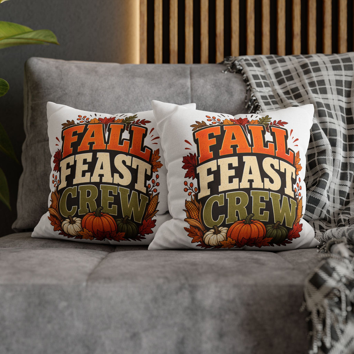 Thanksgiving Fall Feast Crew Pillowcase — Autumn Pumpkin & Leaves Decorative Pillow Cover