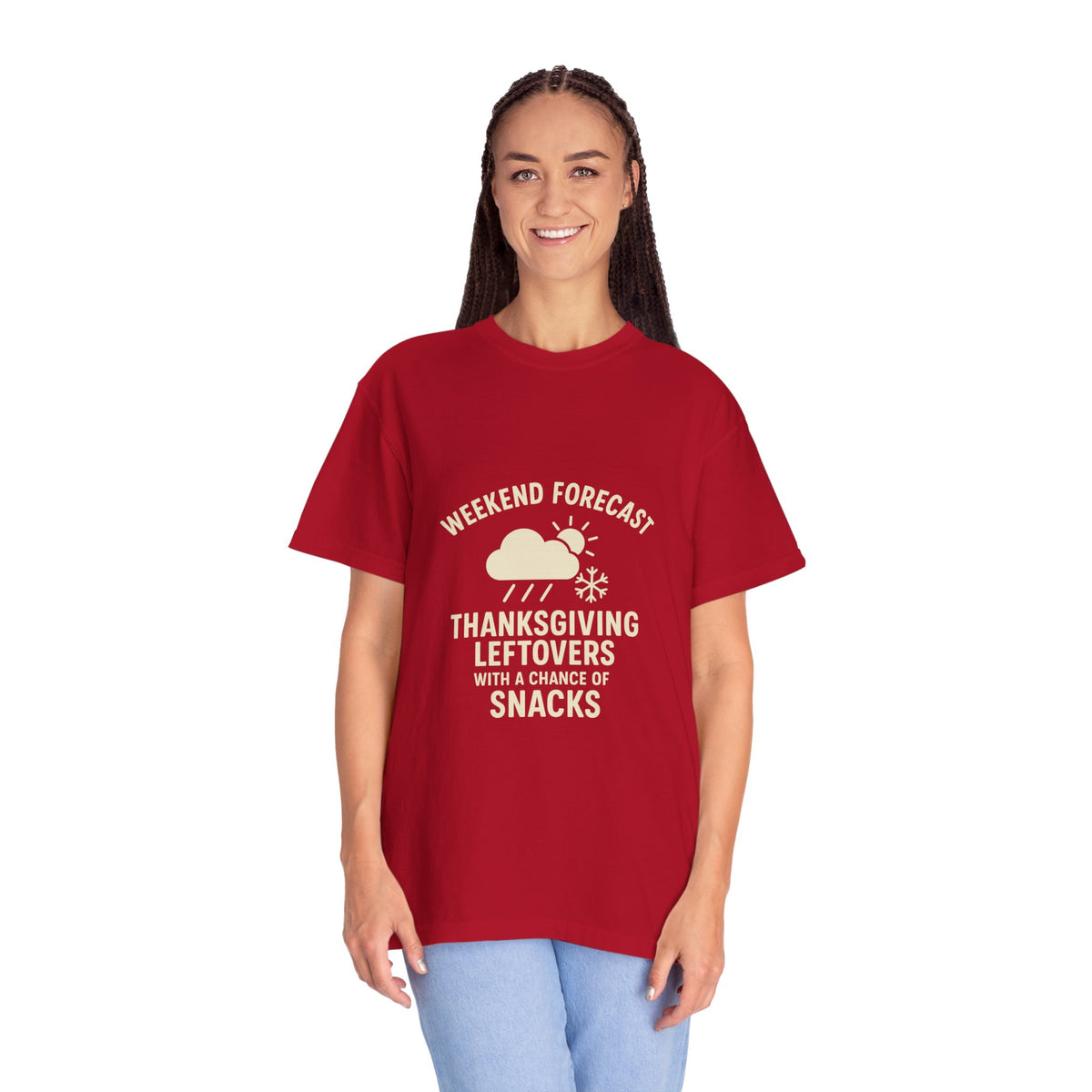 Thanksgiving Leftovers T-Shirt — “Weekend Forecast: Thanksgiving Leftovers with a Chance of Snacks” - Trending Now - October 2026