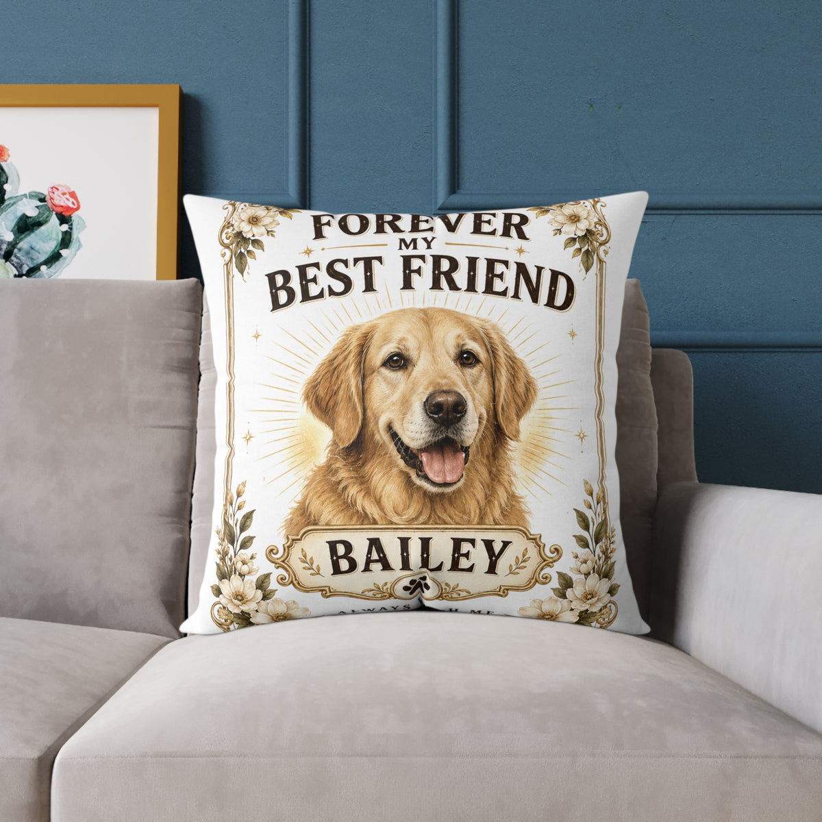 Forever My Best Friend Personalized Dog Milo Bailey Dog Dad Mom Pillow — Custom Pet Name Golden Retriever Throw Pillow