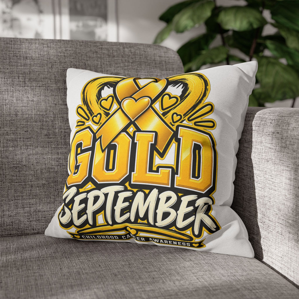 Gold September Pillowcase — Childhood Cancer Awareness Cushion Cover
