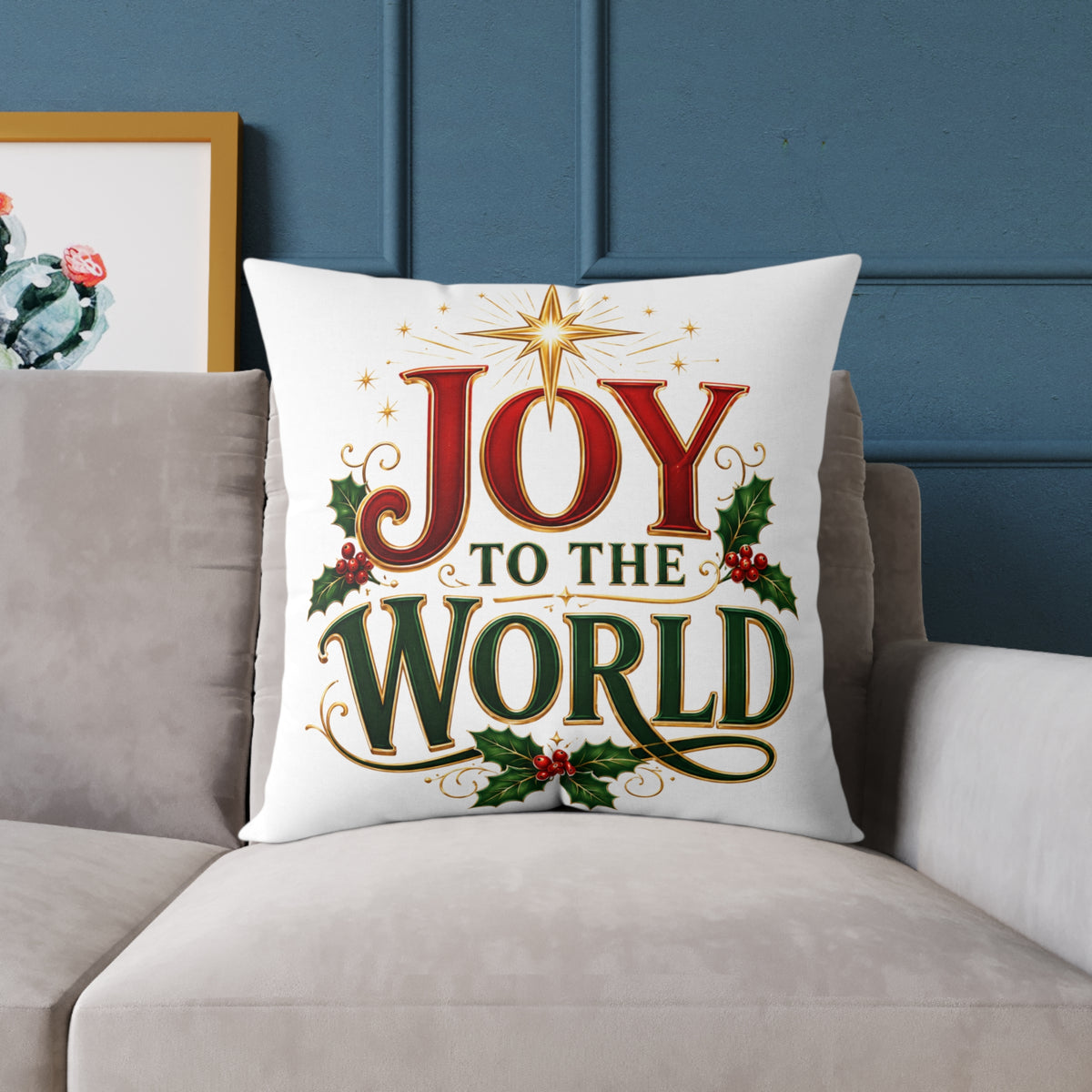 Joy to the World Christmas Pillow — Holiday Decorative Square Throw Pillow