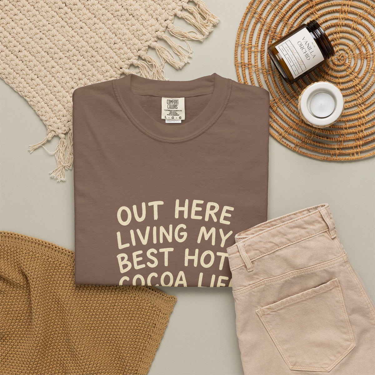 Hot Cocoa Life T-Shirt — "Out Here Living My Best Hot Cocoa Life" Cozy Graphic Tee - Trending Now - October 2026