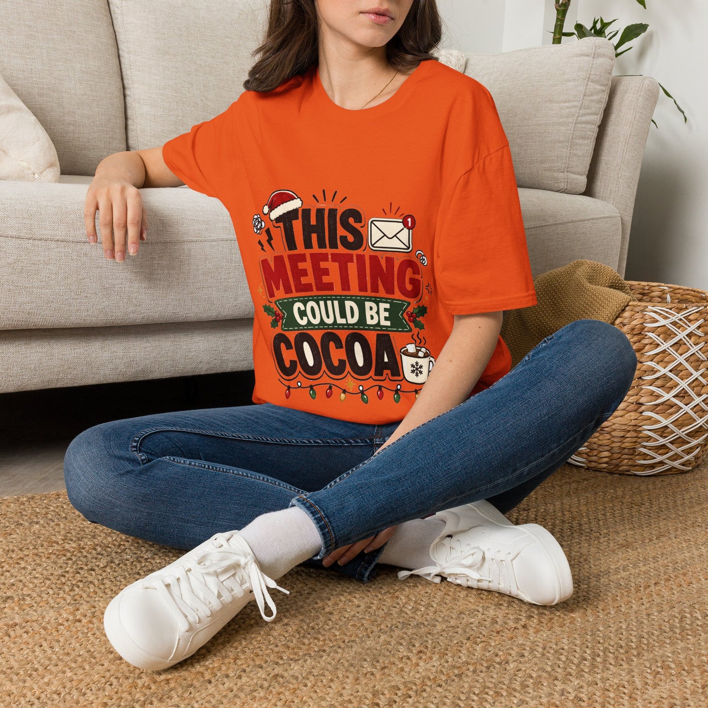 T-Shirt — "This Meeting Could Be Cocoa" Christmas Holiday Graphic Tee