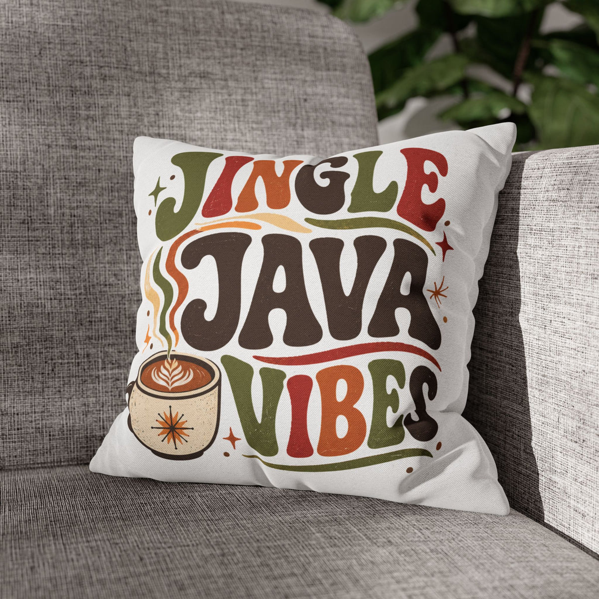 Christmas Holiday Coffee Pillowcase — "Jingle Java Vibes" Square Throw Pillowcase