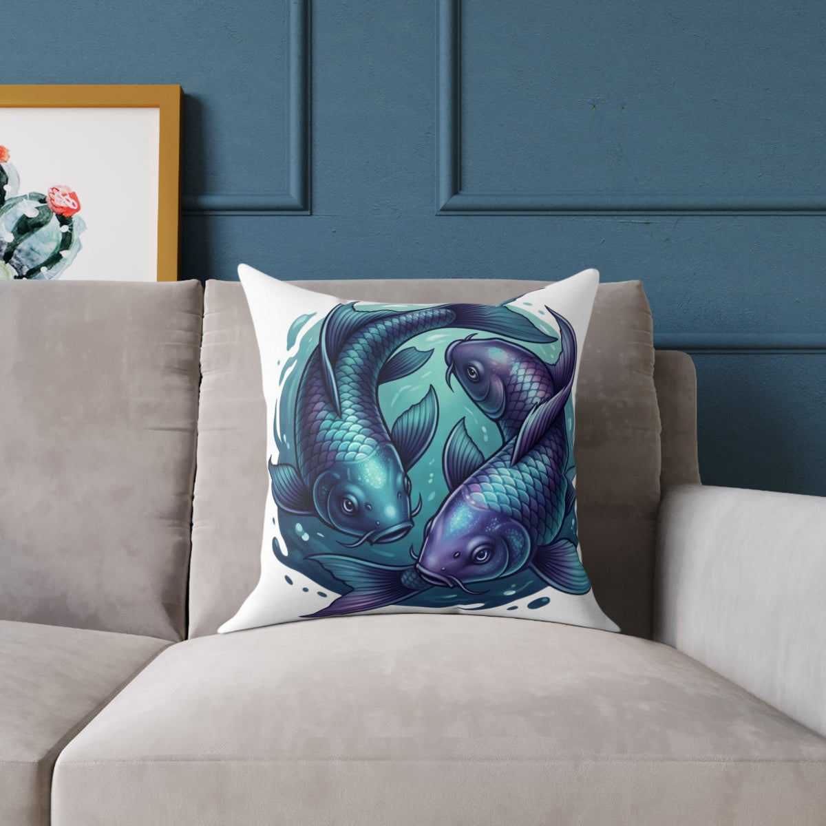 Pisces Zodiac Navy Blue Square Poly Canvas Pillow