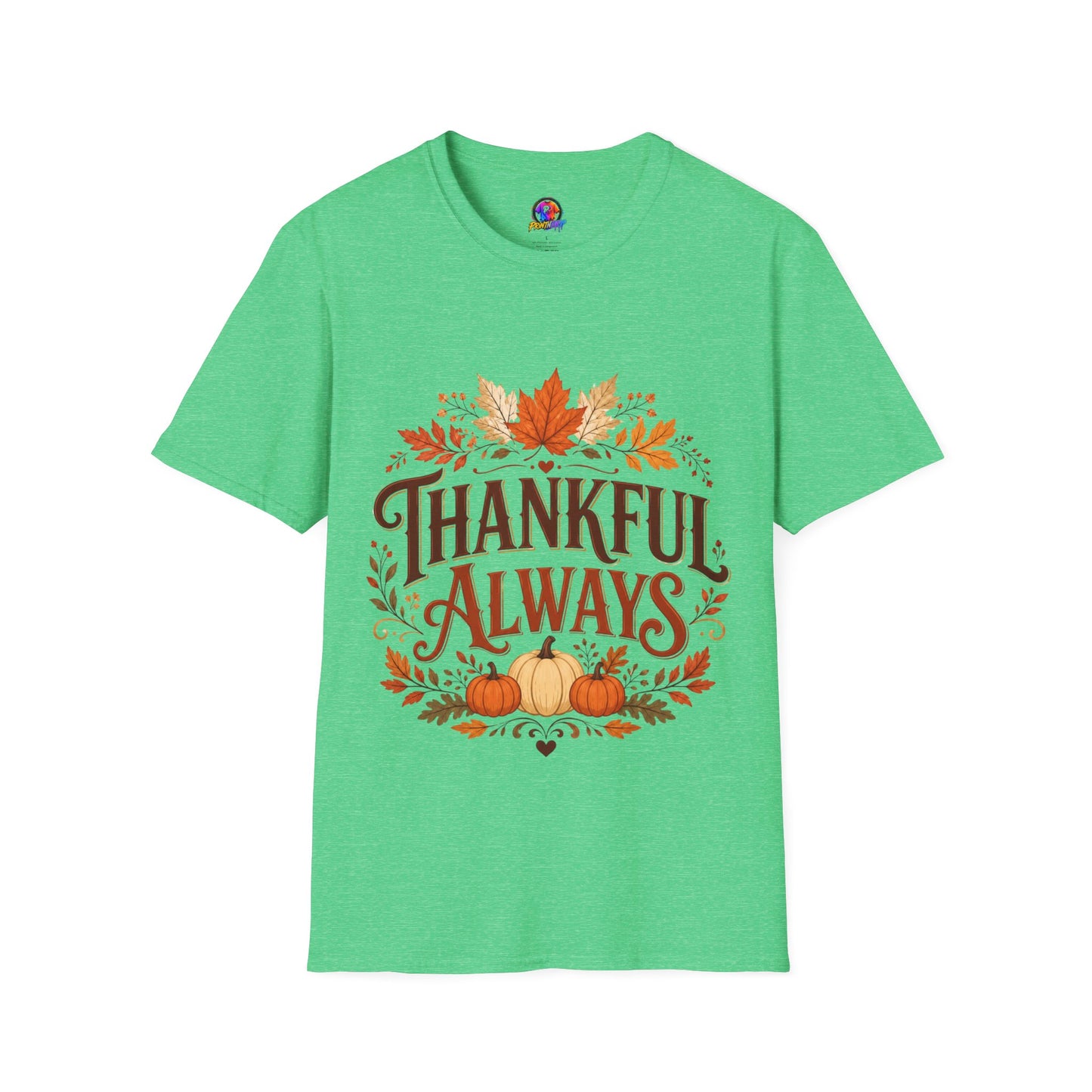Thankful Always T-Shirt — Autumn Leaves & Pumpkins Thanksgiving Tee