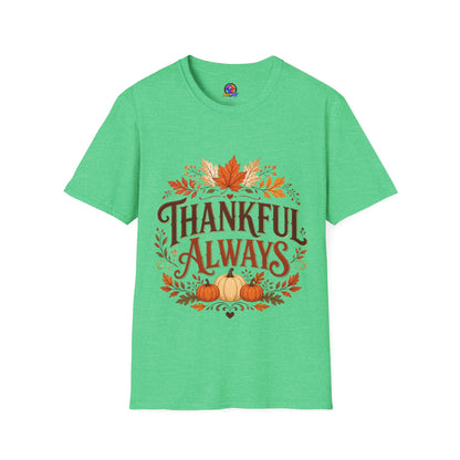 Thankful Always T-Shirt — Autumn Leaves & Pumpkins Thanksgiving Tee