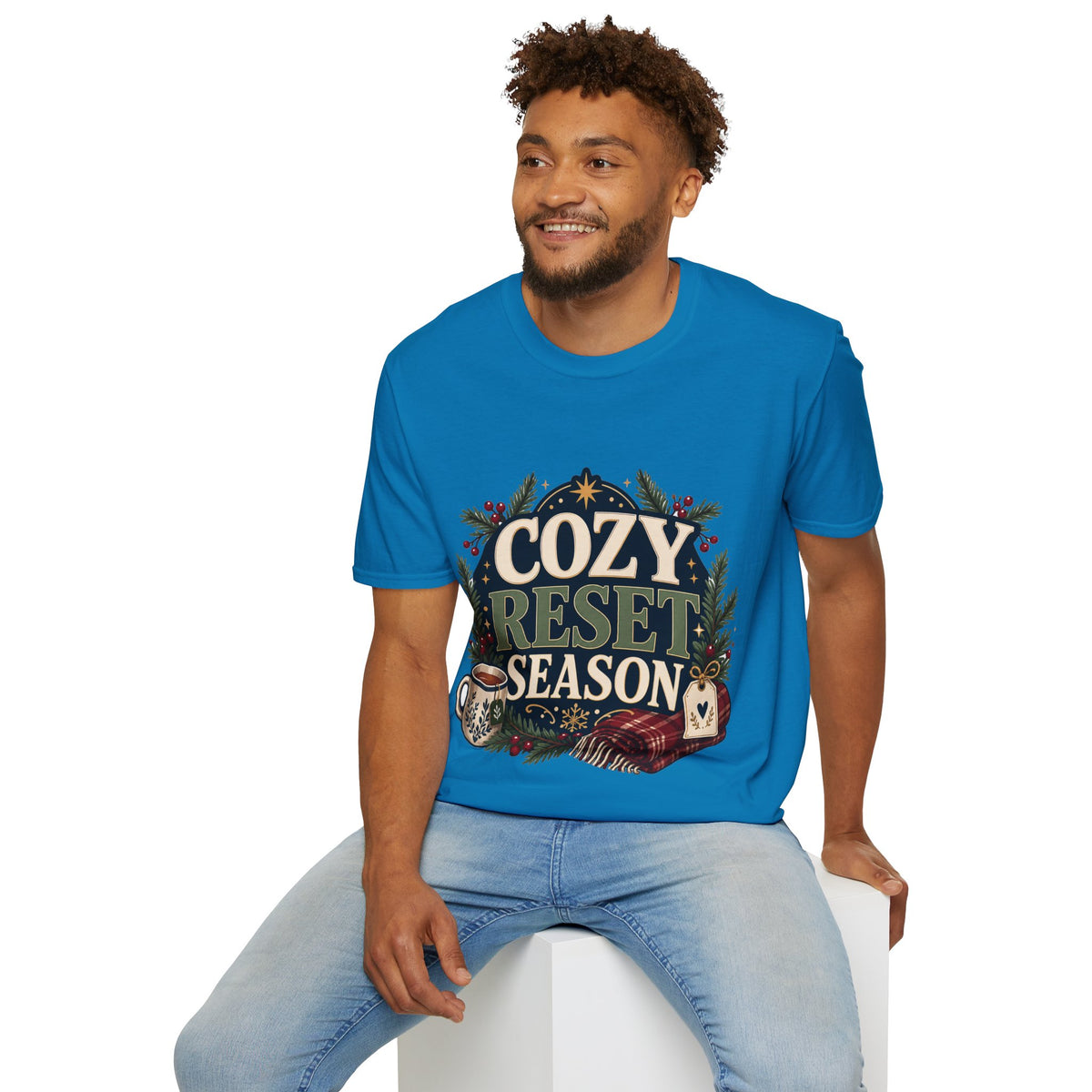 Cozy Reset Season T‑Shirt — Holiday Cozy Cabin Graphic Tee