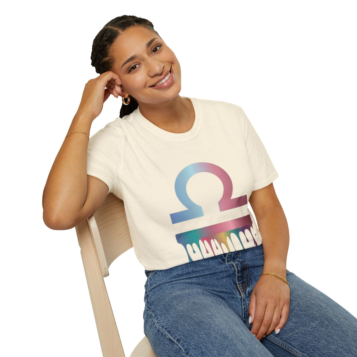 Omega Symbol T-Shirt — Pastel Gradient Drip Design