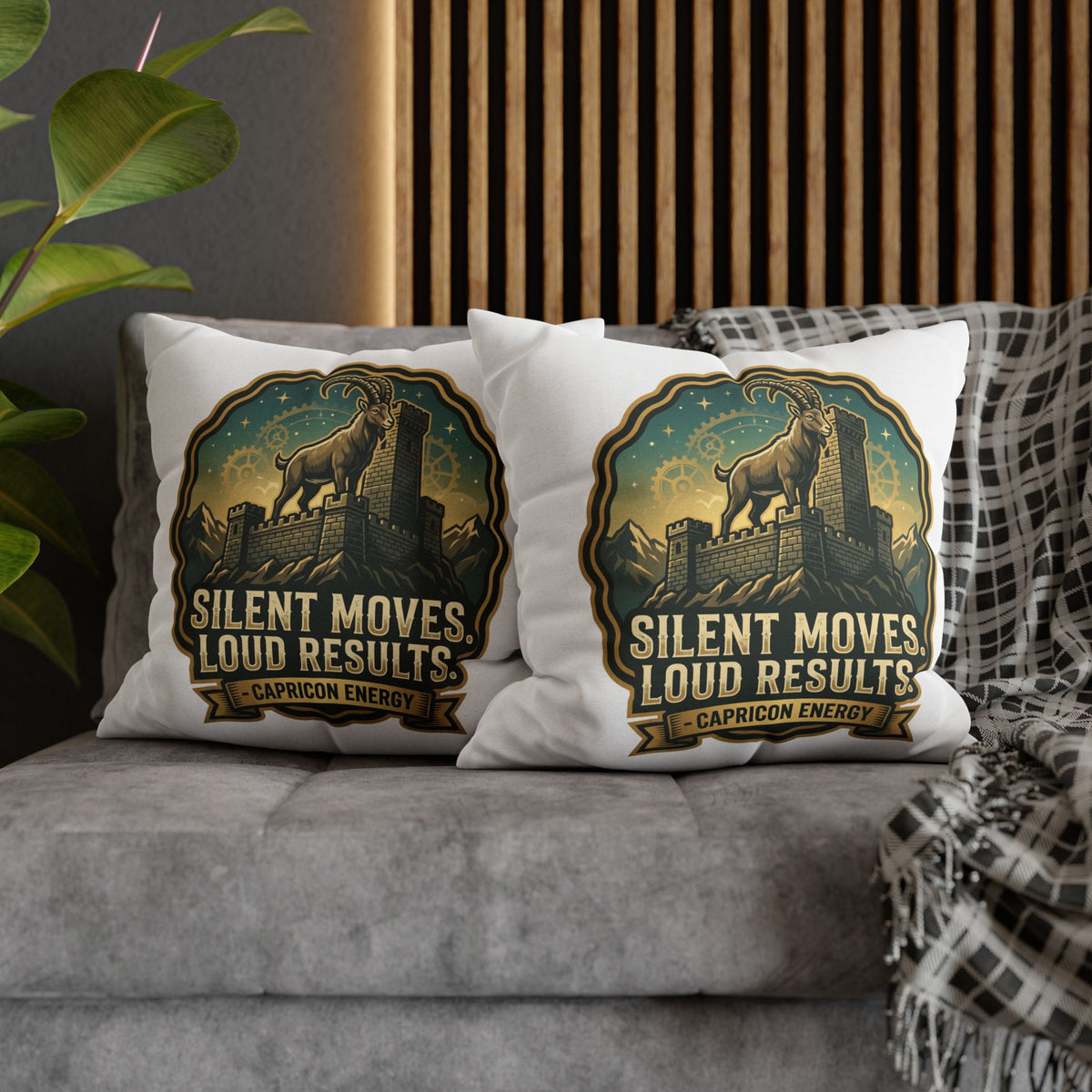 Capricorn Pillowcase – "Silent Moves, Loud Results" Zodiac Decor