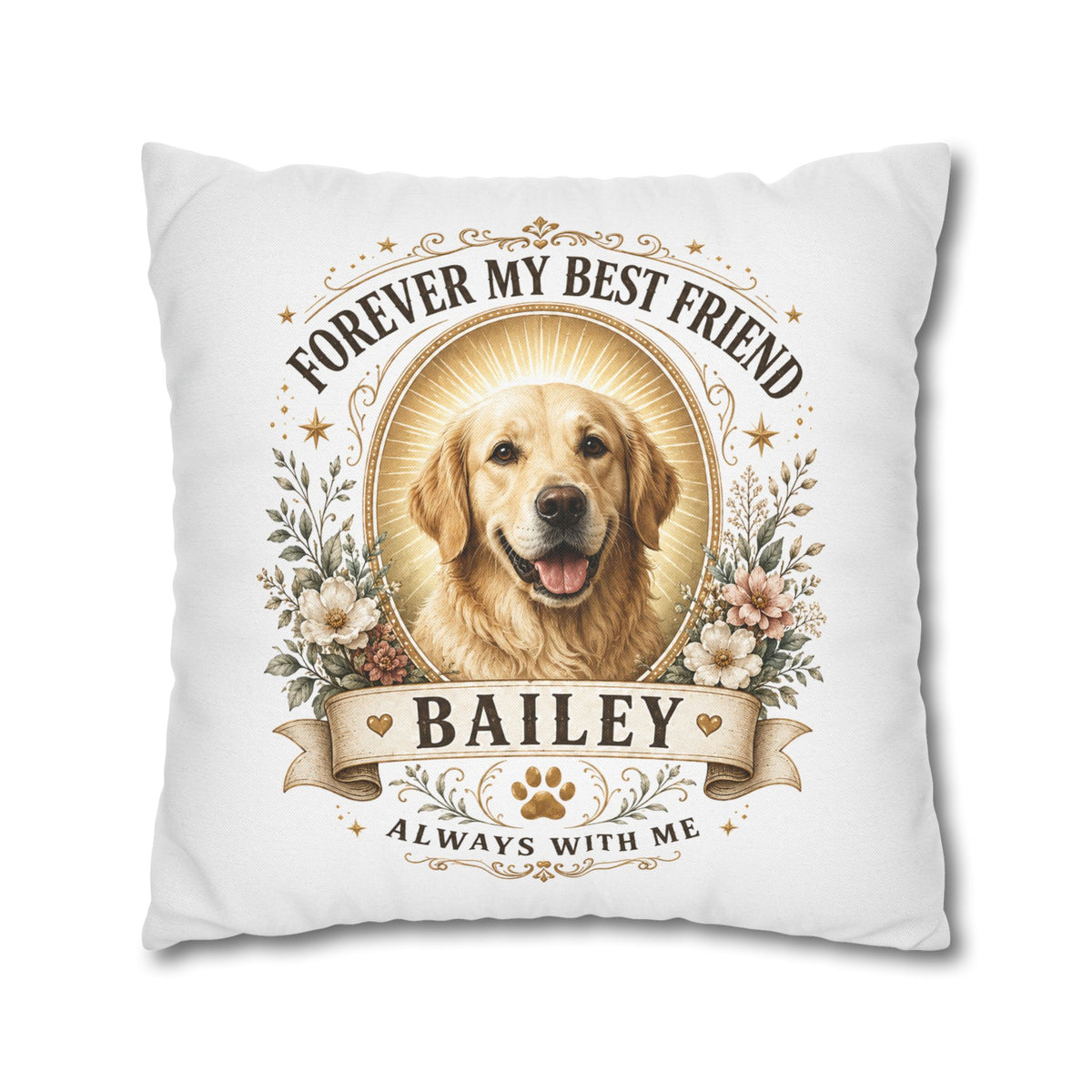Forever My Best Friend Personalized Dog Photo Milo Bailey Dog Dad Mom Pillowcase — "Bailey" Memorial Throw Pillowcase