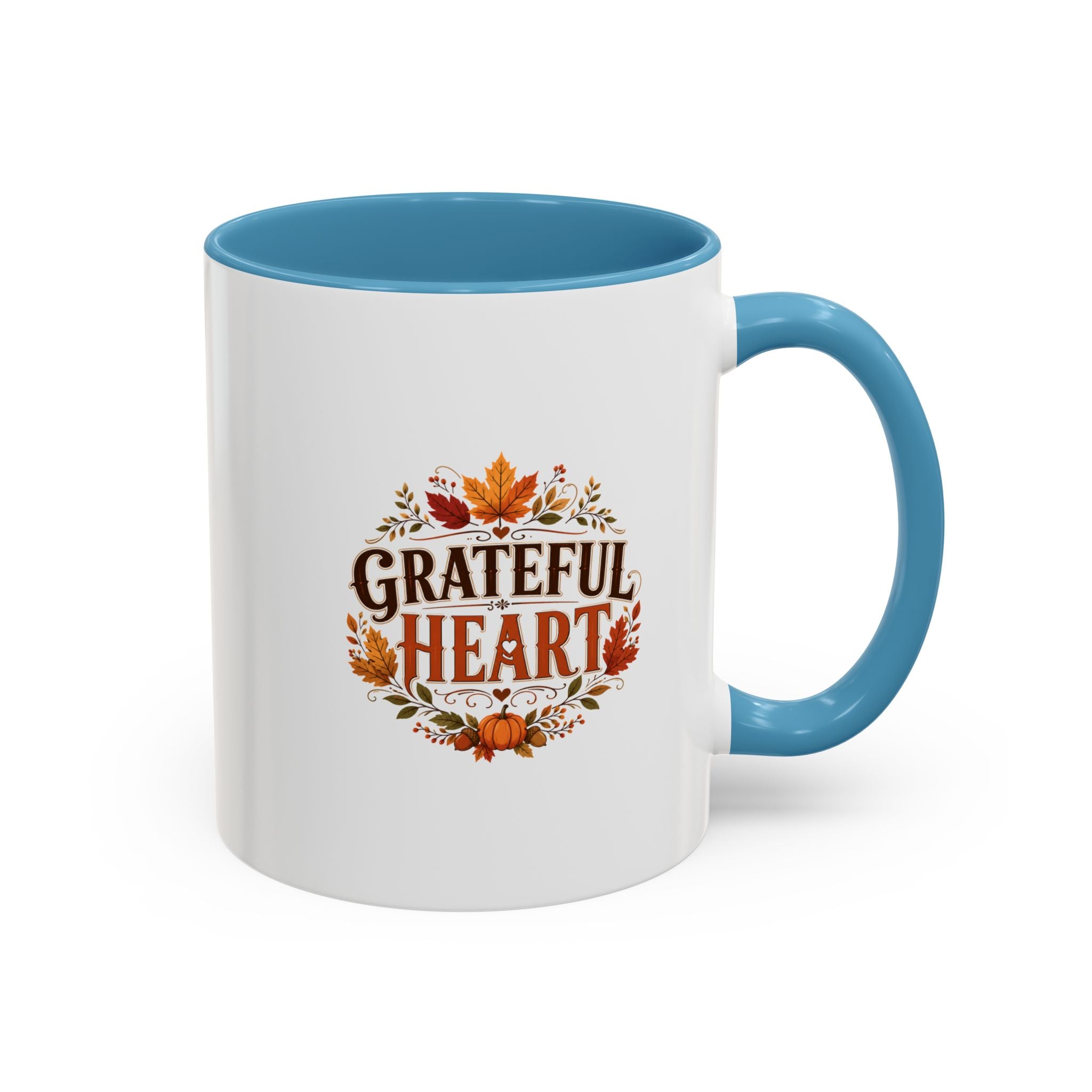 Thanksgiving Mug Grateful Heart Coffee Mug — Fall Leaves Pumpkin Accent Mug