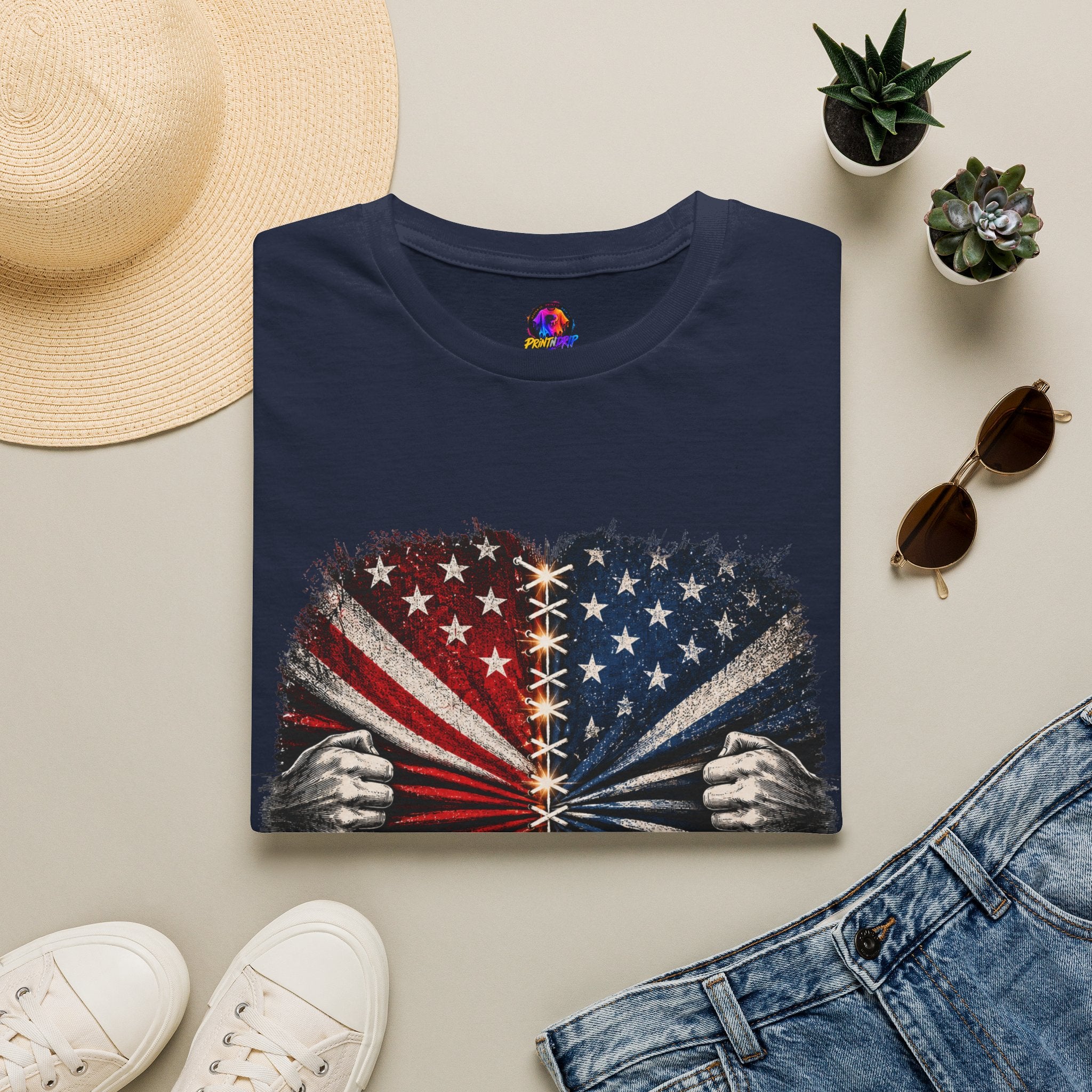 T-Shirt — "The Flag Doesn't Belong to One Side" Distressed American Flag Graphic