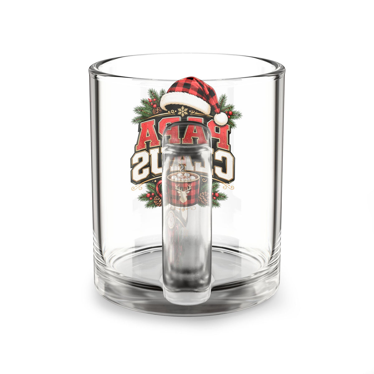 Christmas Glass Mug 10 oz Papa Claus Glass Mug — 10oz Christmas Coffee Cup for Dads