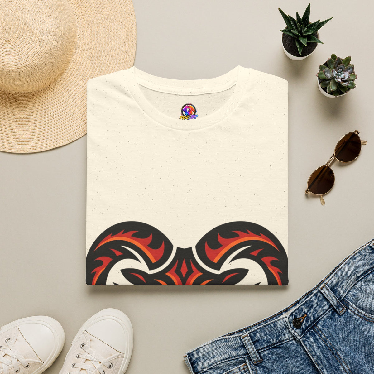 Aries Zodiac Ram Head Graphic T-Shirt — Tribal Flame Aries Design