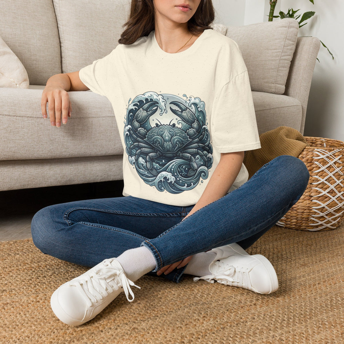 Crab and Waves Graphic T-Shirt — Coastal Oceanic Nautical Tee