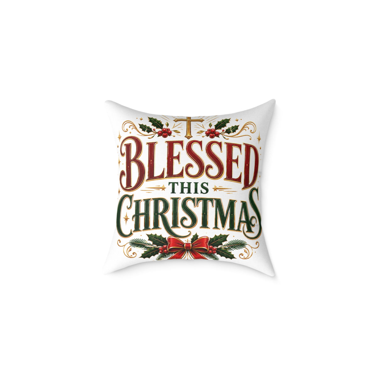 Blessed This Christmas Square Poly Canvas Pillow