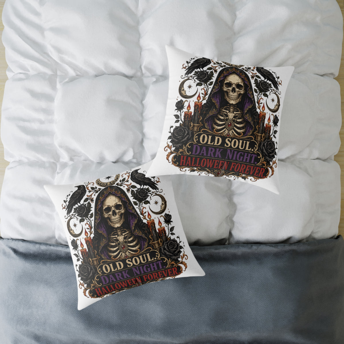 Halloween Skull Pillow — "Old Soul, Dark Night" Decorative Cushion