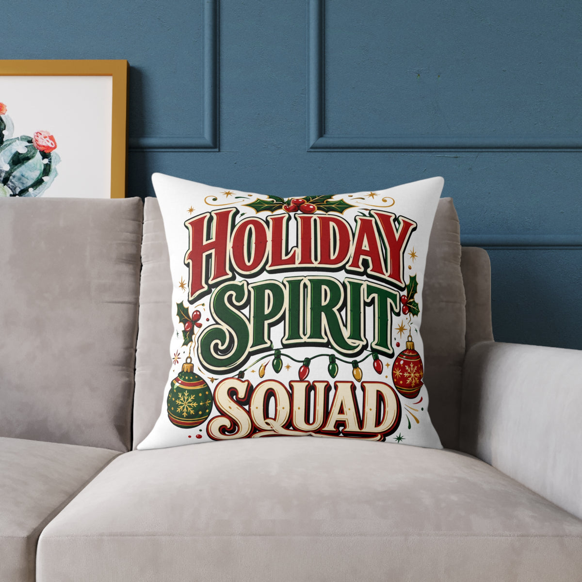 Christmas Holiday Spirit Squad Pillow – Festive Christmas Decorative Throw Cushion