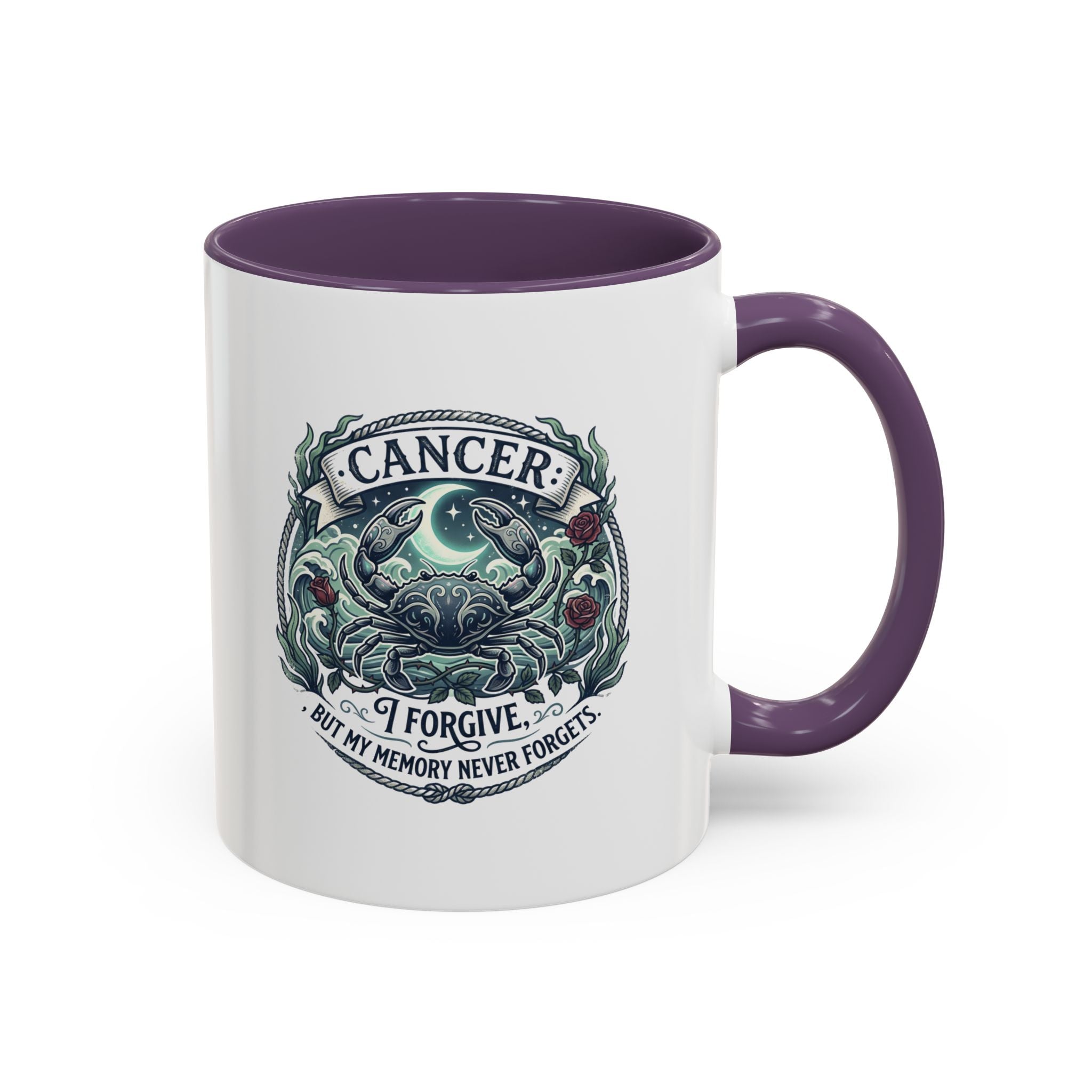 Cancer Zodiac Accent Coffee Mug — 'I Forgive But My Memory Never Forgets' Horoscope Gift