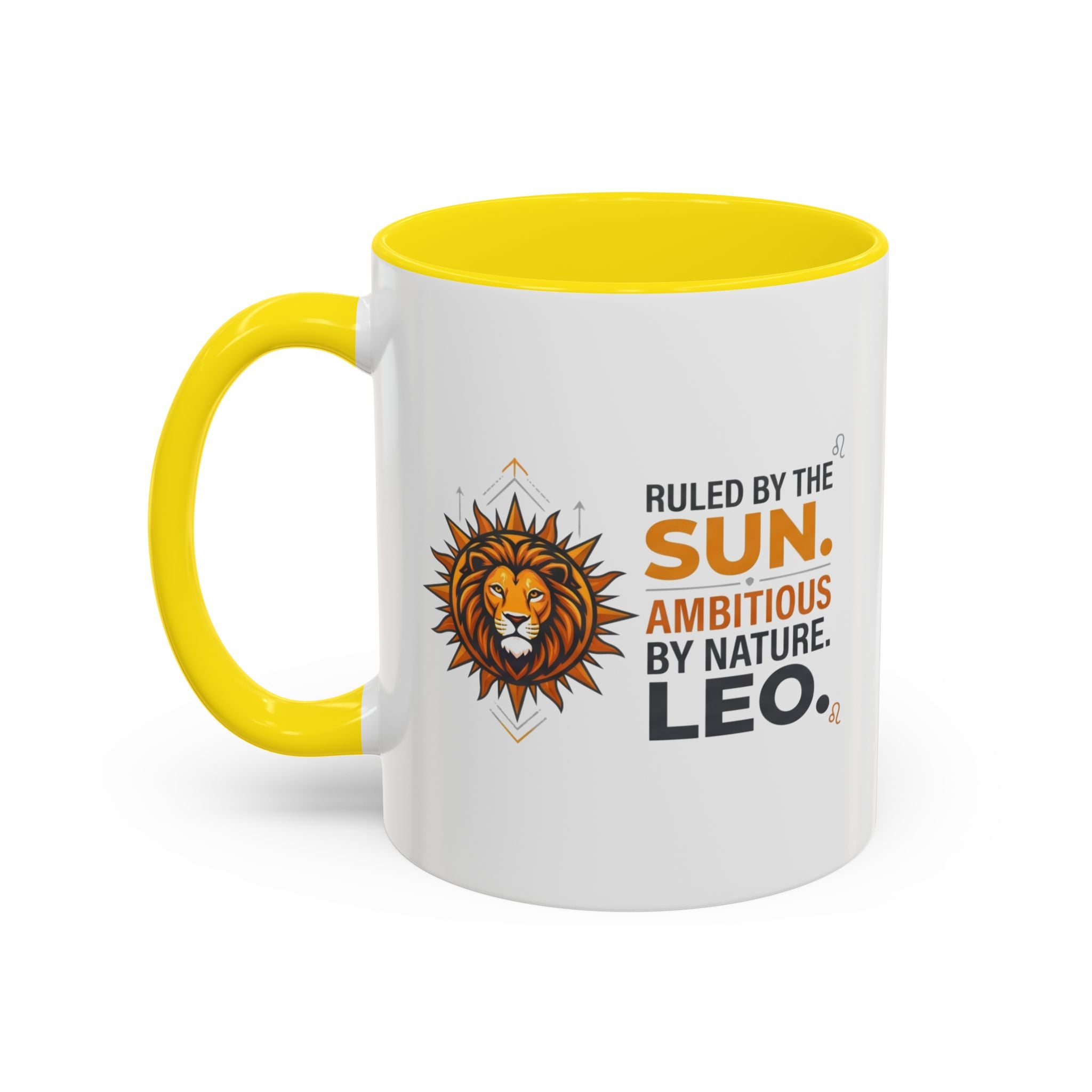 Leo Zodiac Coffee Mug — "Ruled by the Sun. Ambitious by Nature. LEO." Accent Ceramic Mug
