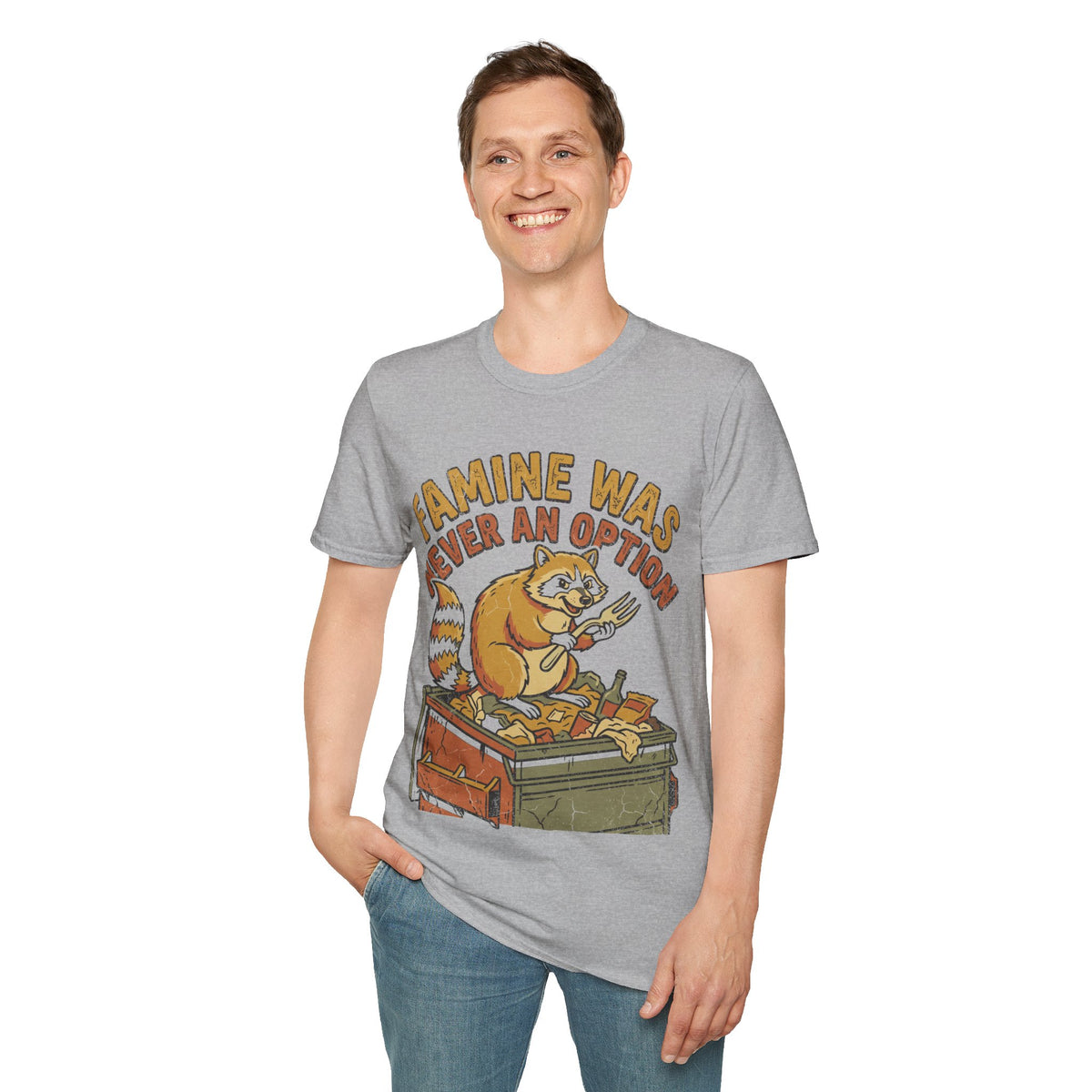 Funny Raccoon T‑Shirt — "Famine Was Never An Option" Retro Graphic Tee - Trending Now - September 2026