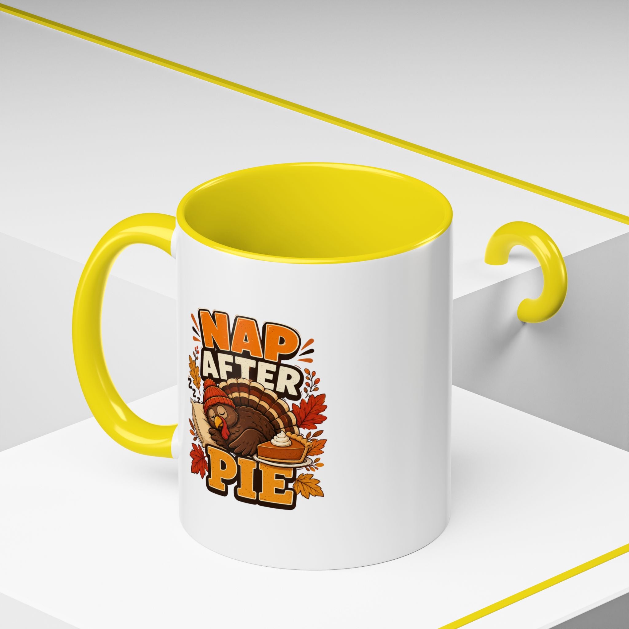Thanksgiving Mug Nap After Pie Coffee Mug — Thanksgiving Turkey & Fall Leaves  Accent Mug