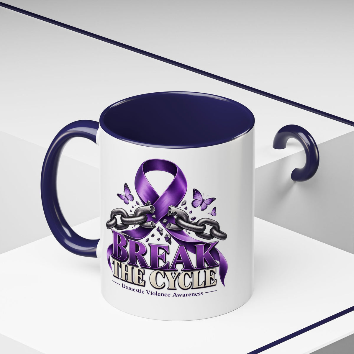 Break the Cycle Coffee Mug – Domestic Violence Awareness Purple Ribbon (11/15oz)