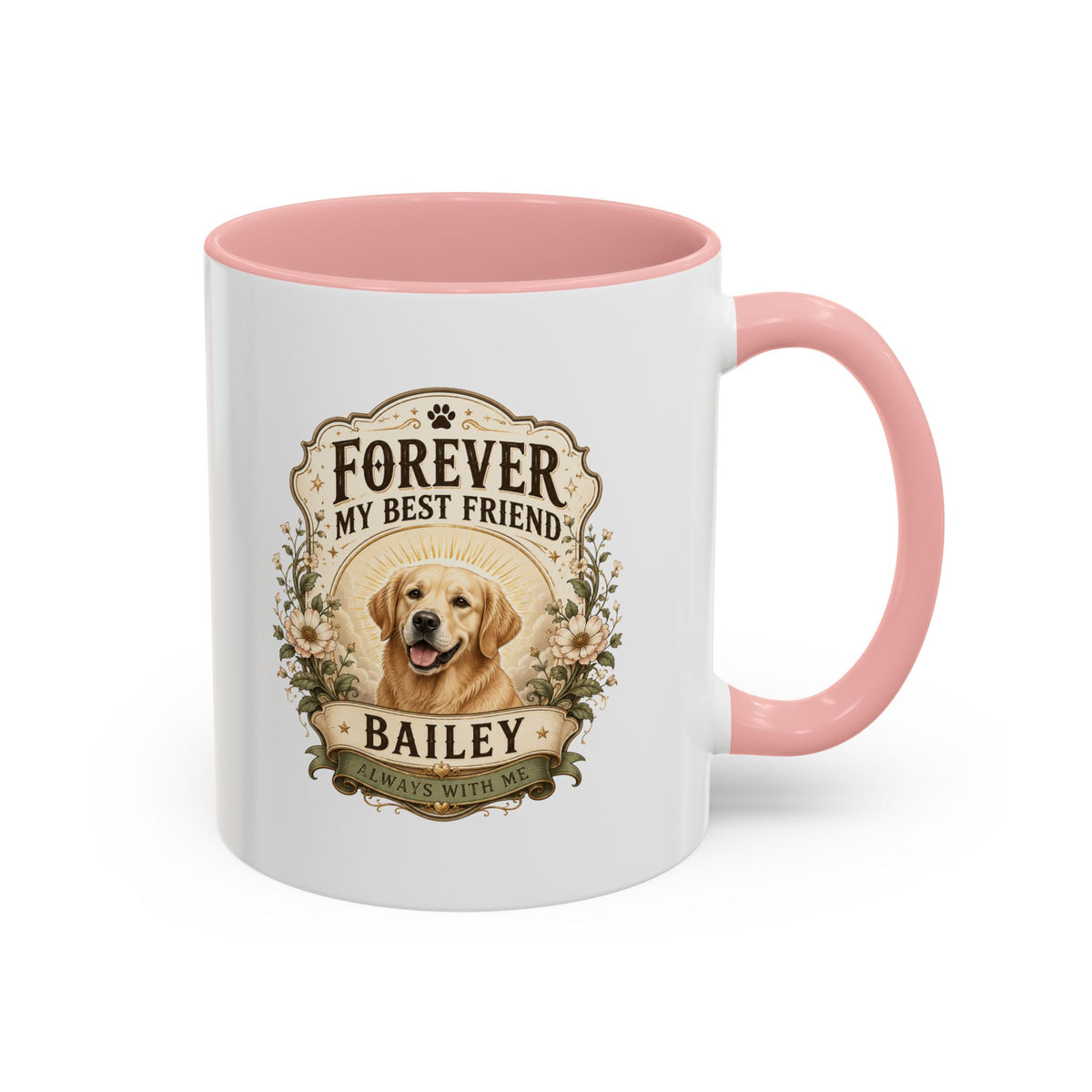 Milo Bailey Dog Dad Mom Forever My Best Friend Dog Coffee Mug — Personalized Pet Name Golden Retriever Accent Mug