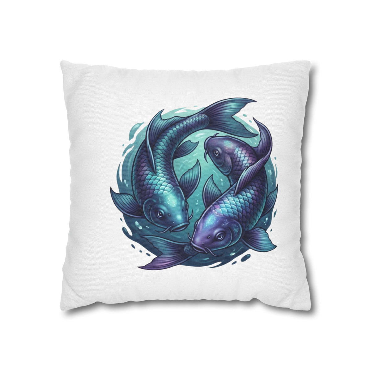 Pisces Koi Fish Decorative Pillowcase — Blue Yin Yang Aquatic Throw Pillow Cover