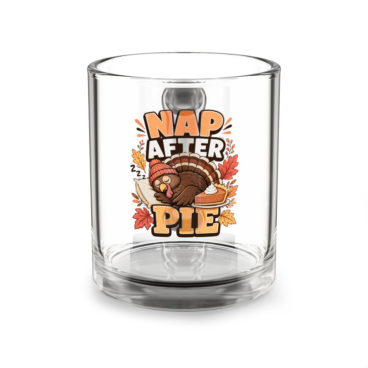 Glass Mug — "Nap After Pie" Thanksgiving Turkey Coffee Mug