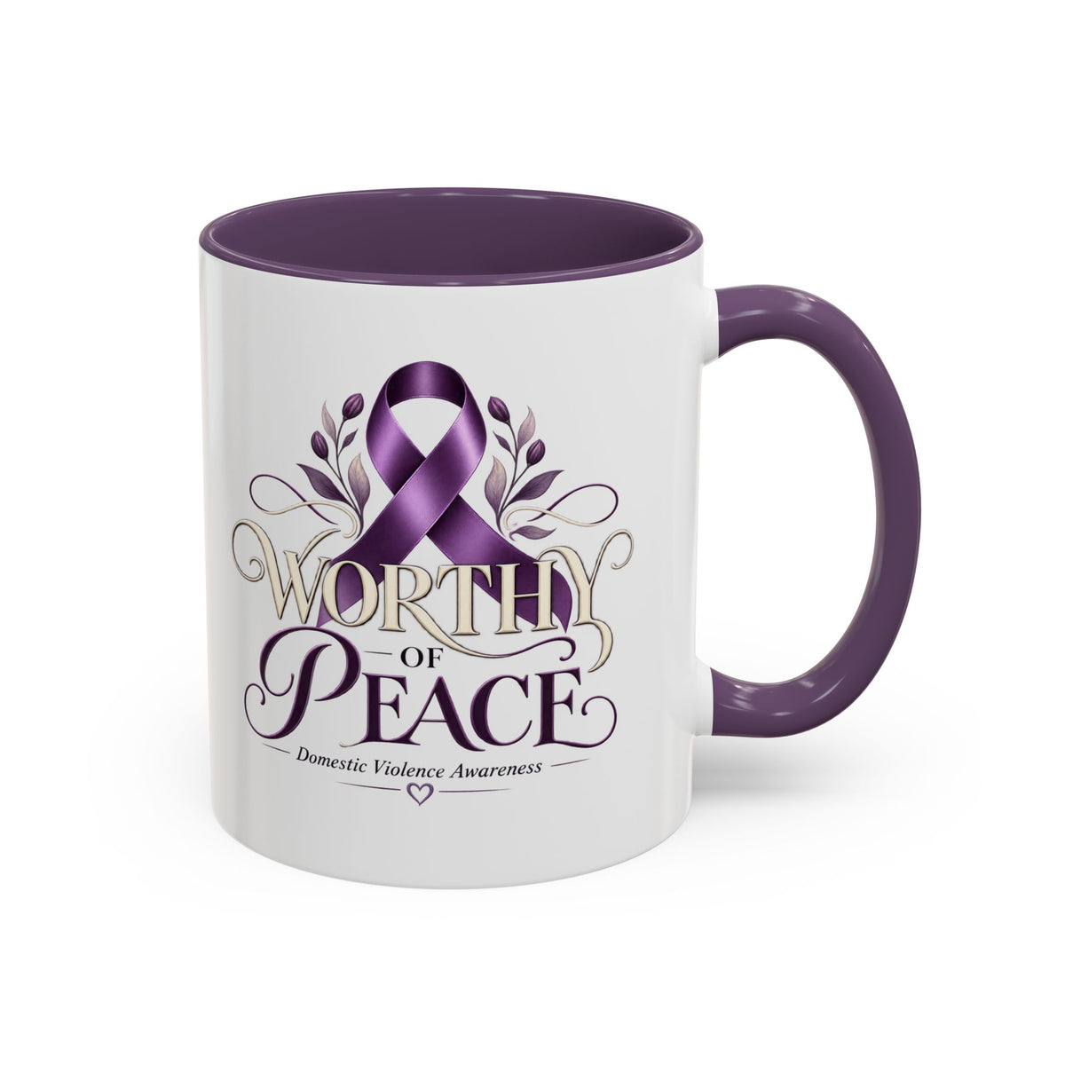 Worth of Peace Accent Coffee Mug — Domestic Violence Awareness Ribbon (11/15oz)