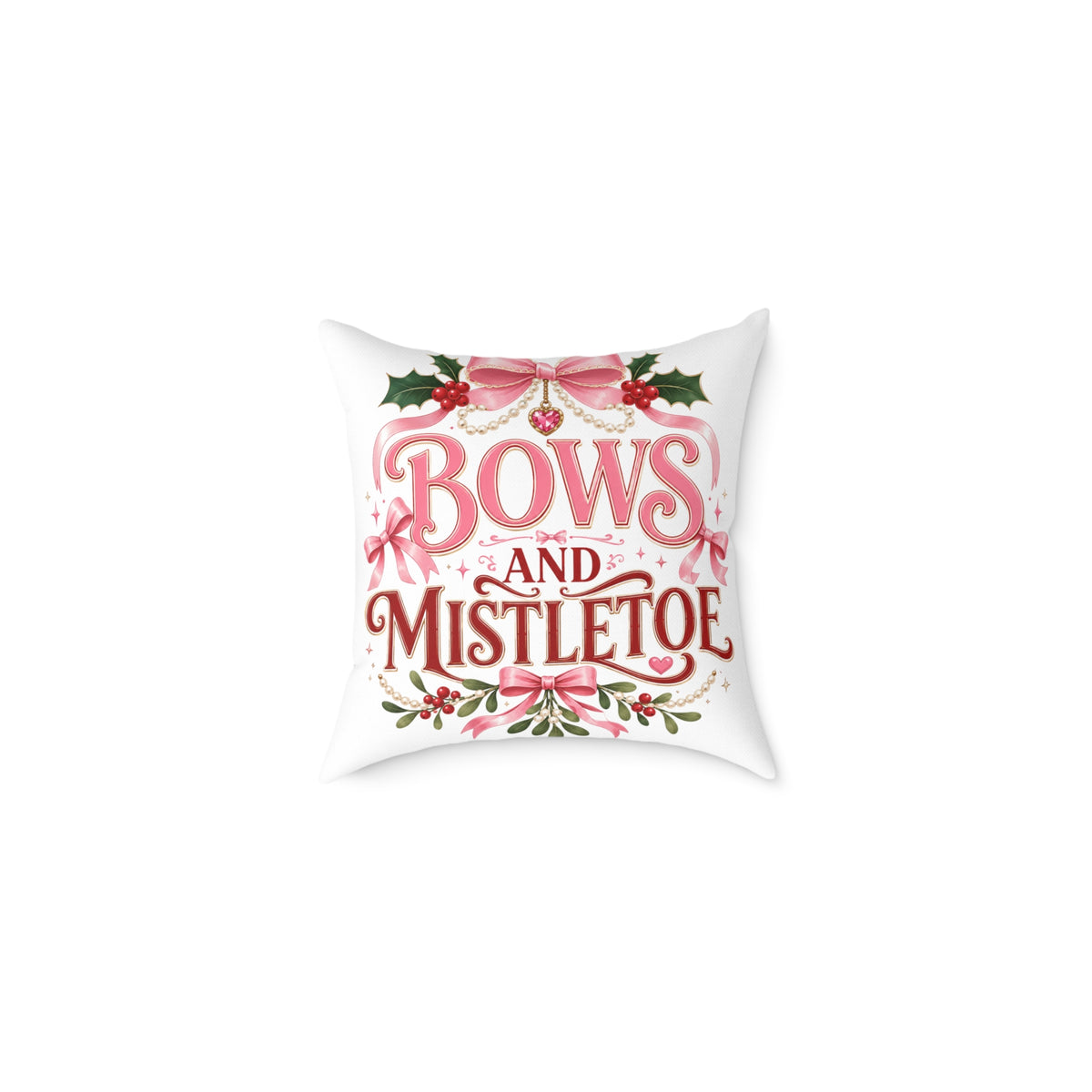 Christmas Bows And Mistletoe Square Poly Canvas Pillow