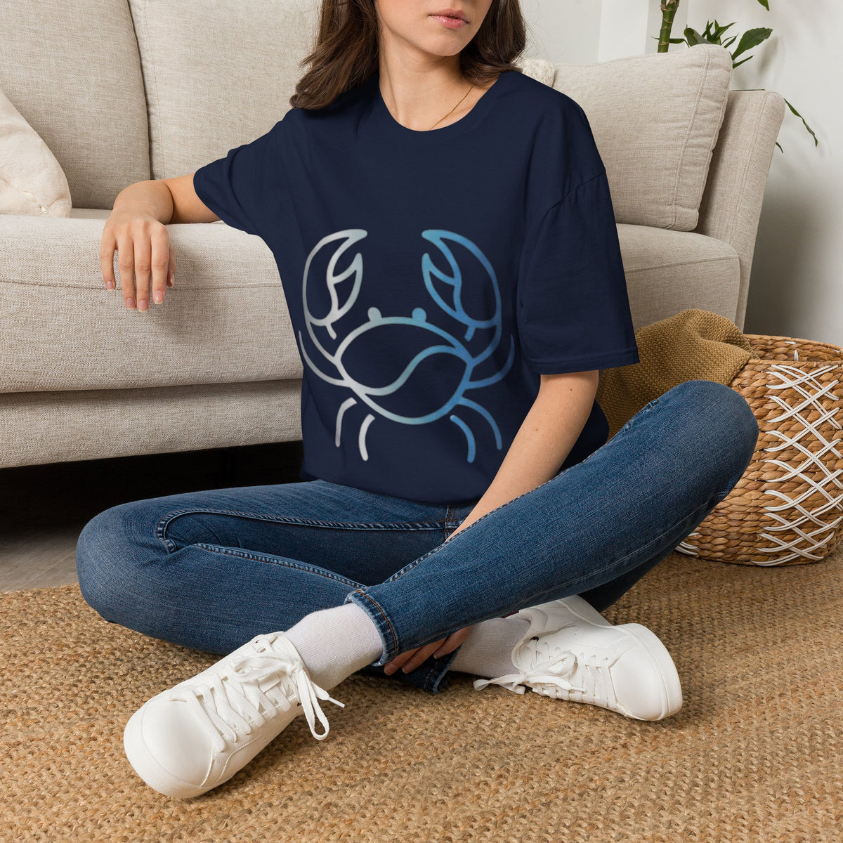 Crab Graphic T-Shirt — Coastal Blue Minimalist Beach Tee