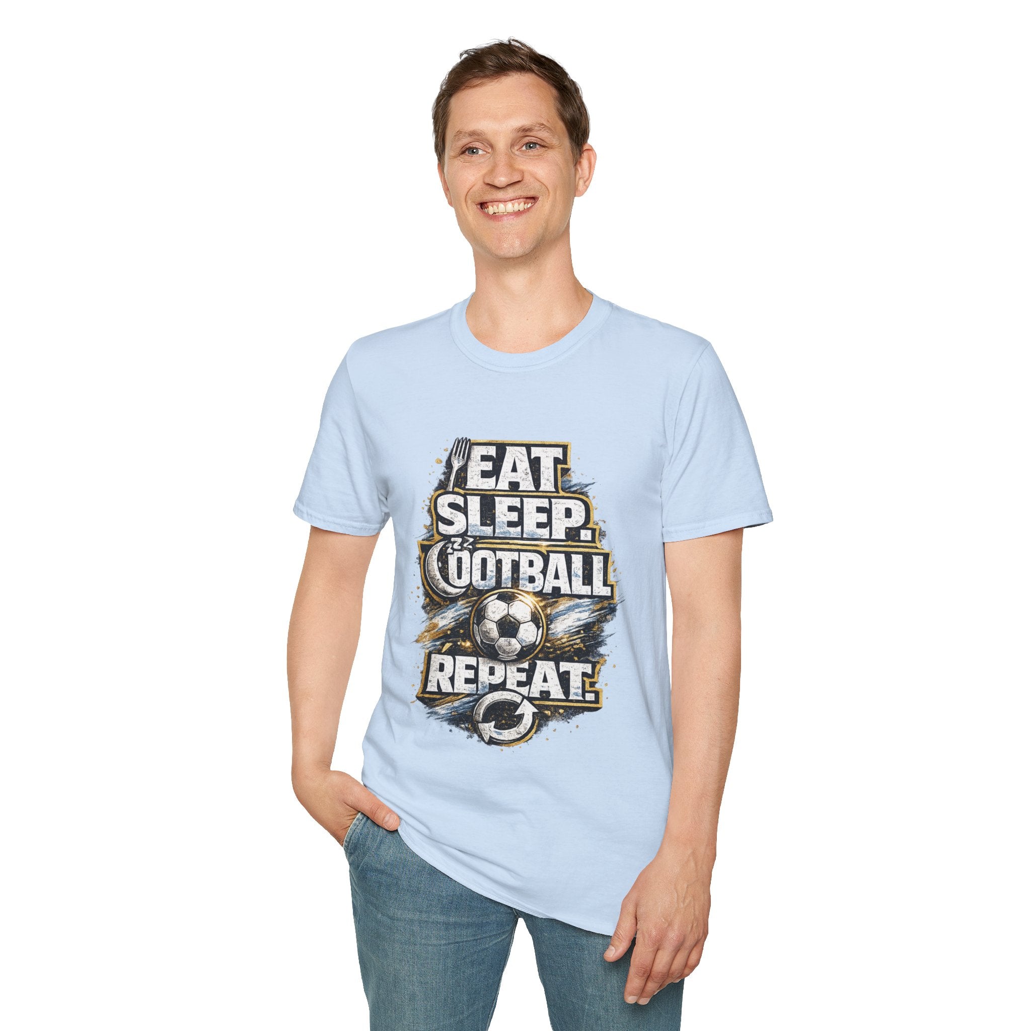 Football 'Eat Sleep Football Repeat' T-Shirt — Vintage Soccer Fan Tee