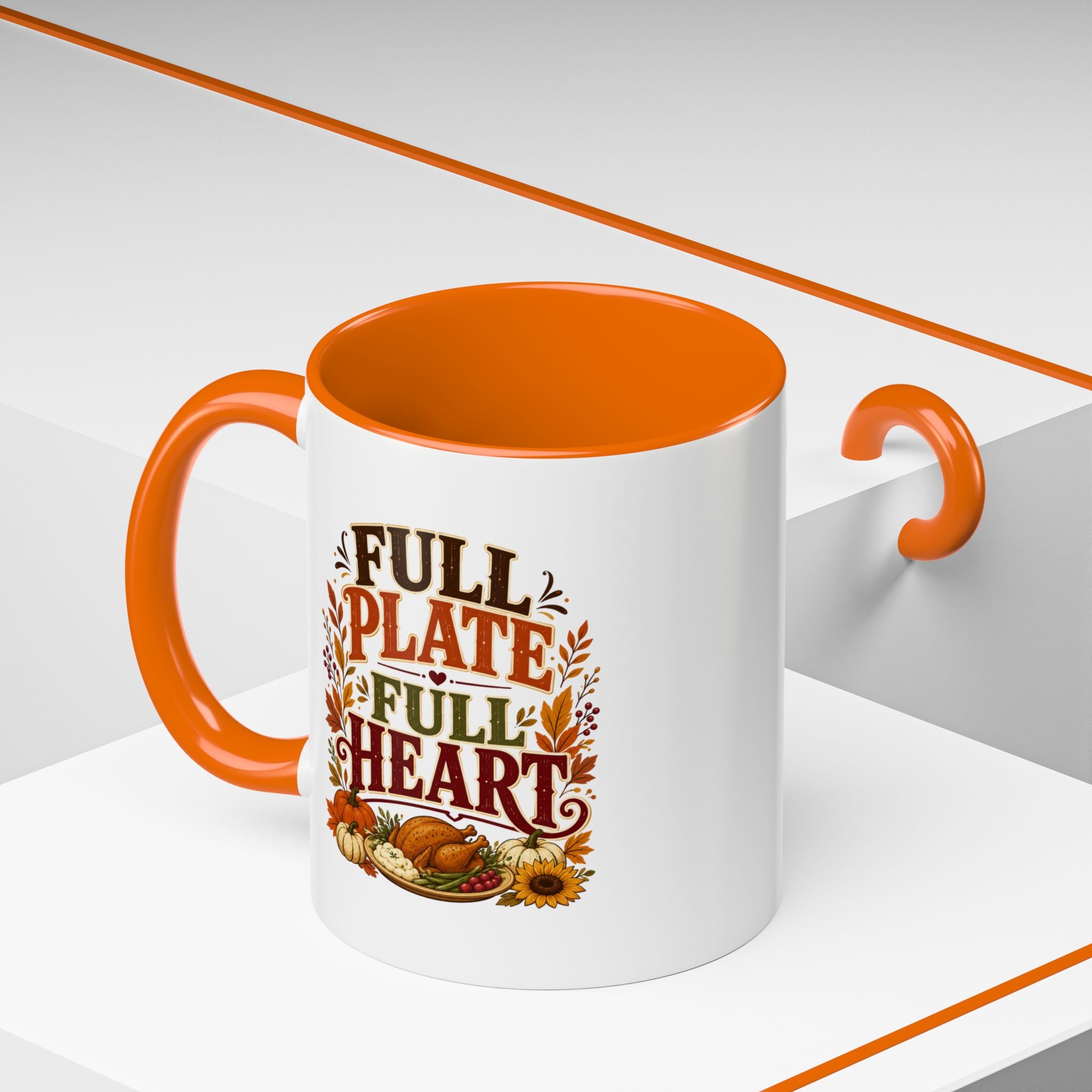 Thanksgiving Mug Full Plate Full Heart Accent Coffee Mug — Fall Thanksgiving Harvest Tea Cup