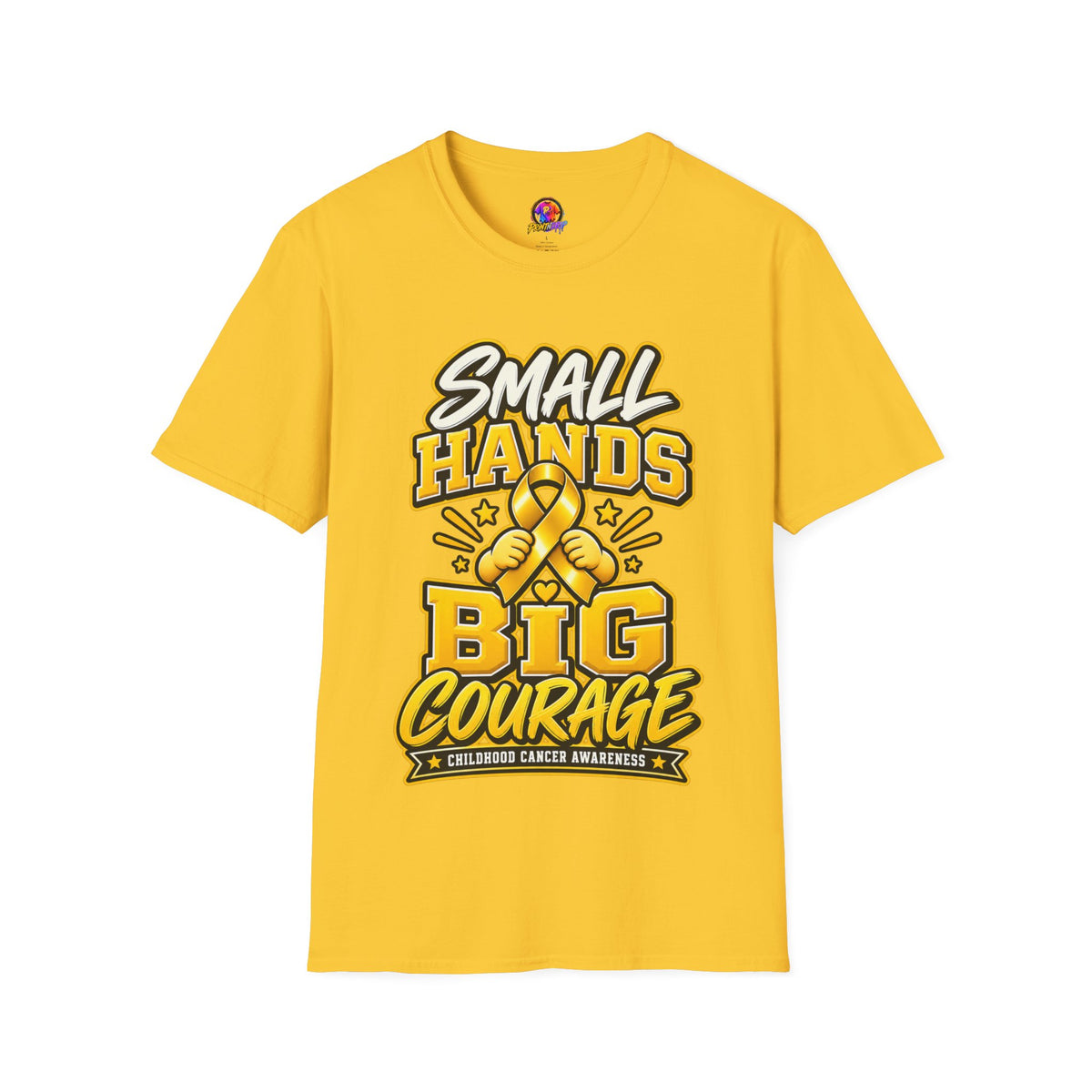 Children's Cancer Awareness T-Shirt — "Small Hands Big Courage" Yellow Ribbon