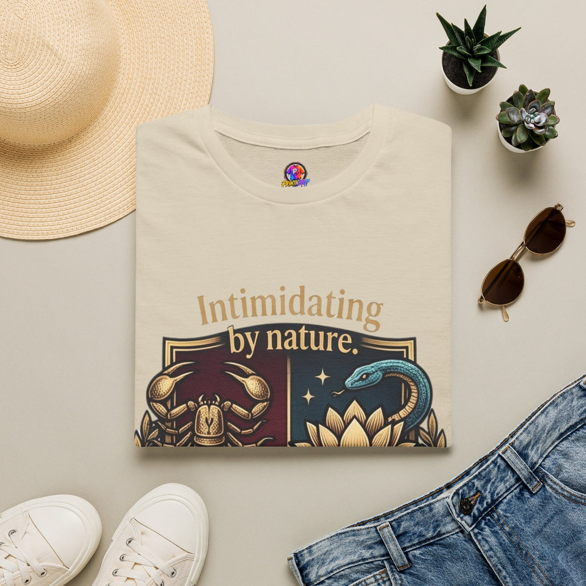 Intimidating by Nature T-Shirt — Scorpion & Snake Badge Design