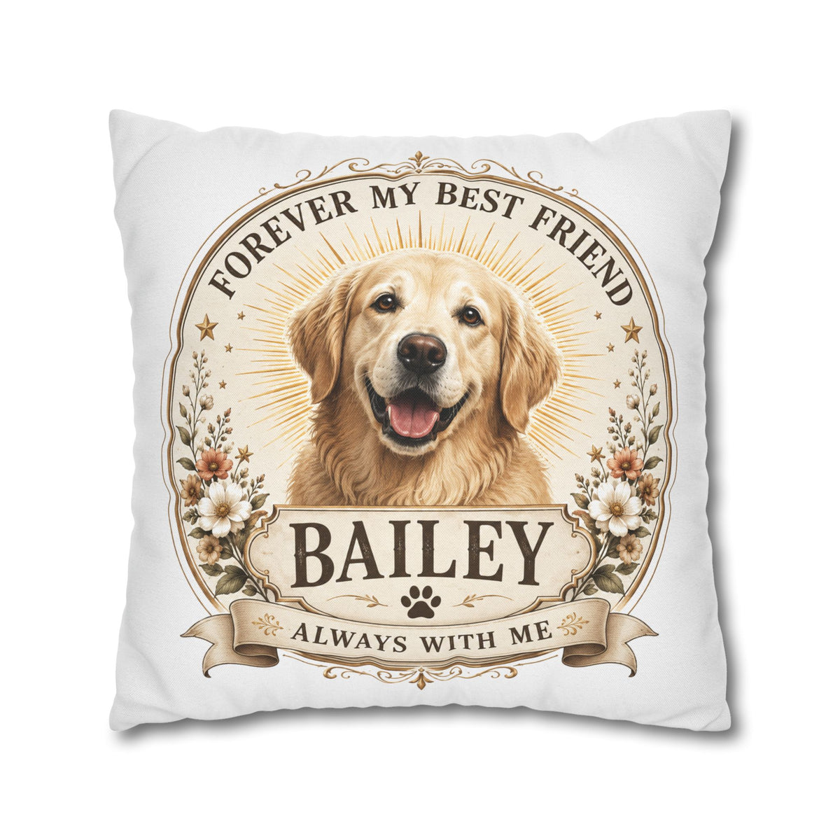 Personalized Dog Pillowcase Milo Bailey Dog Dad Mom - "Forever My Best Friend" Golden Retriever Tribute