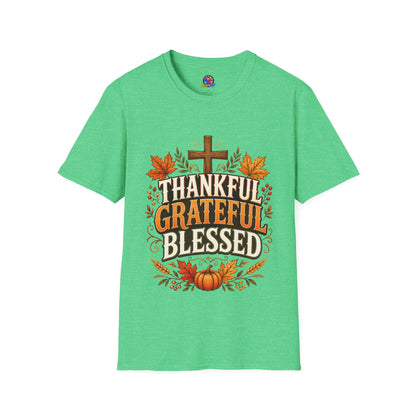 Thankful Grateful Blessed T-Shirt — Fall Thanksgiving Christian Tee