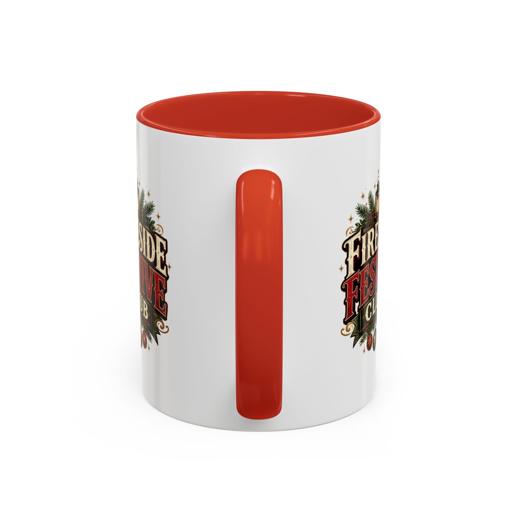 Fireside Festive Club Accent Coffee Mug — Holiday Christmas Hot Cocoa Gift