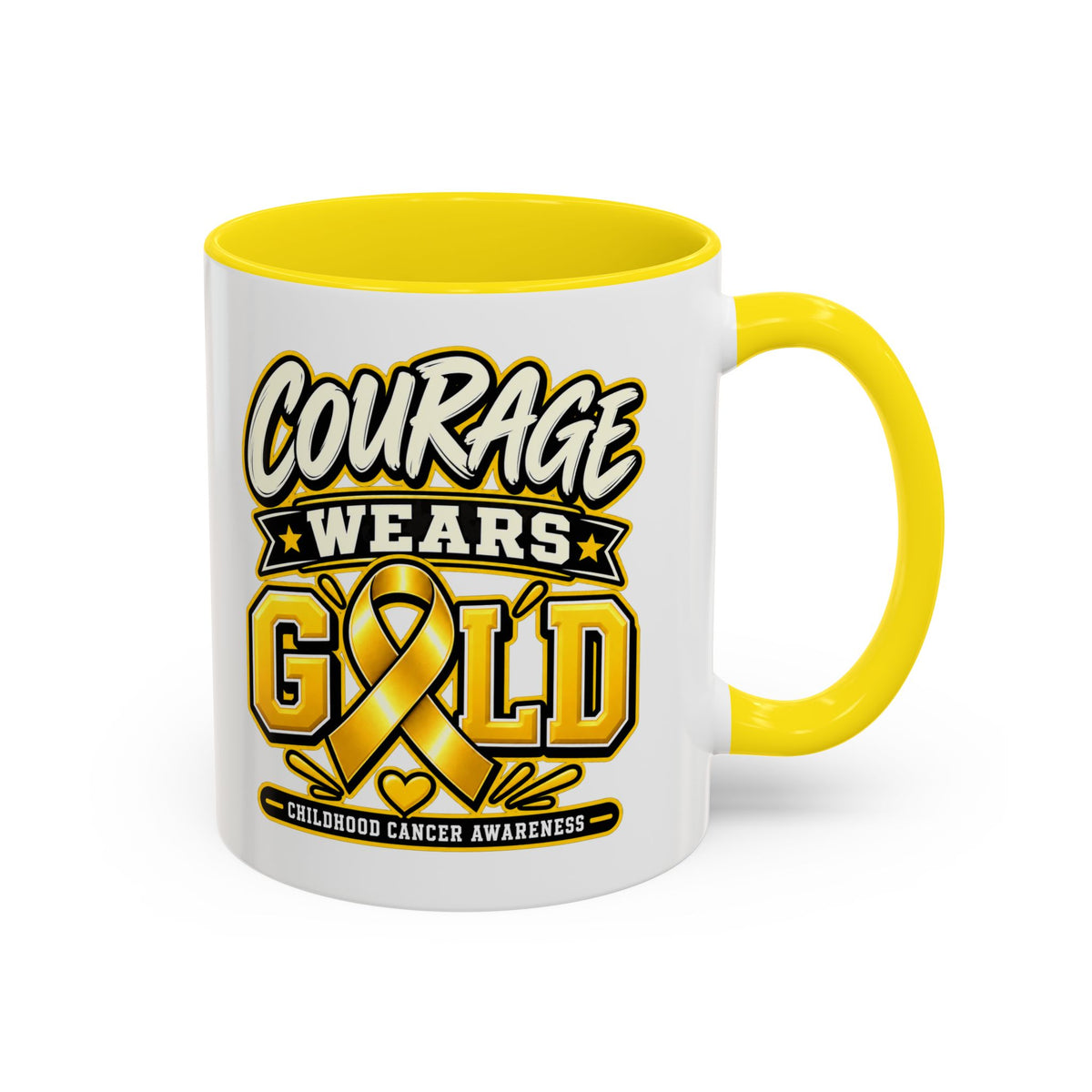 Courage Wears Gold Coffee Mug — Childhood Cancer Awareness Tea Cup