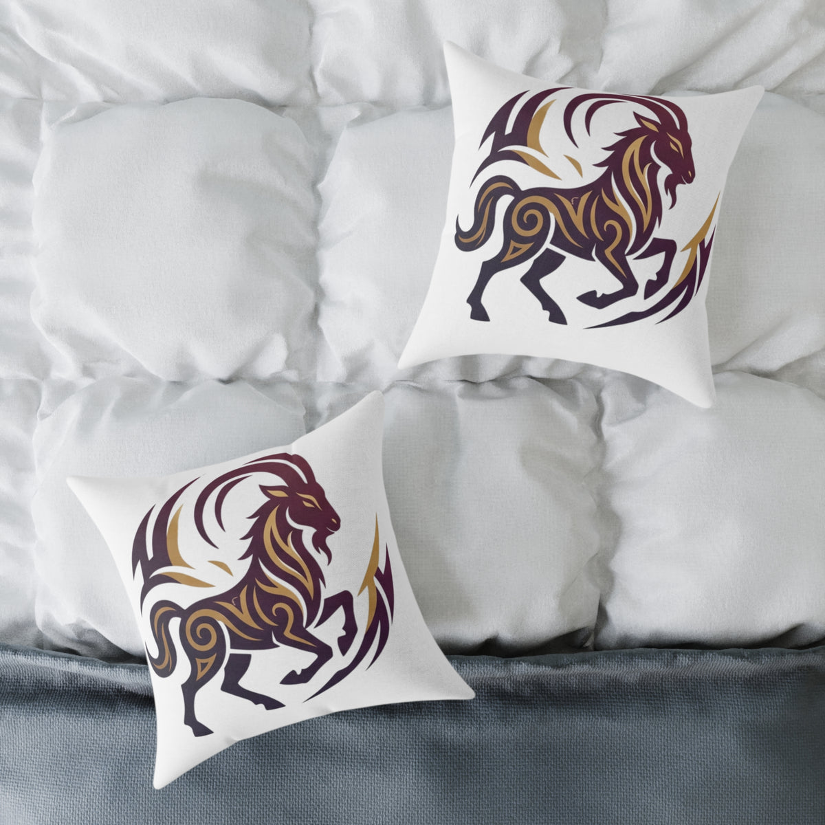 Capricorn Zodiac Tribal Lion Square Throw Pillow — Bold Abstract Mane Accent Cushion