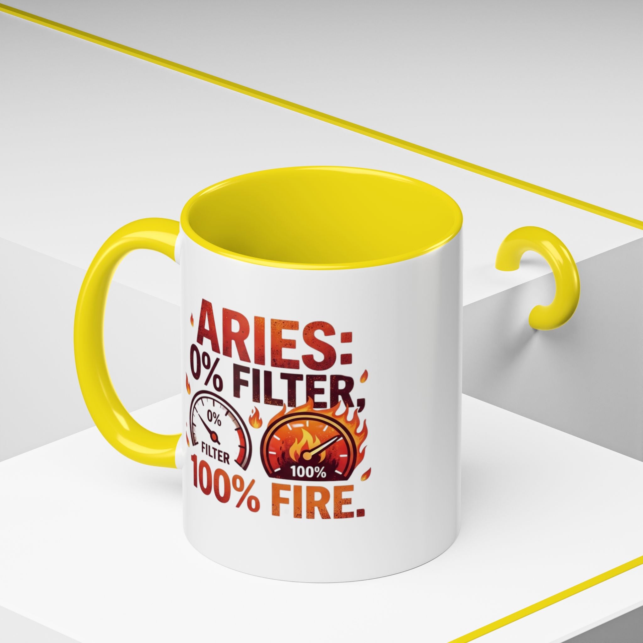 Aries Coffee Mug — "0% Filter, 100% Fire" Zodiac Astrology Mug