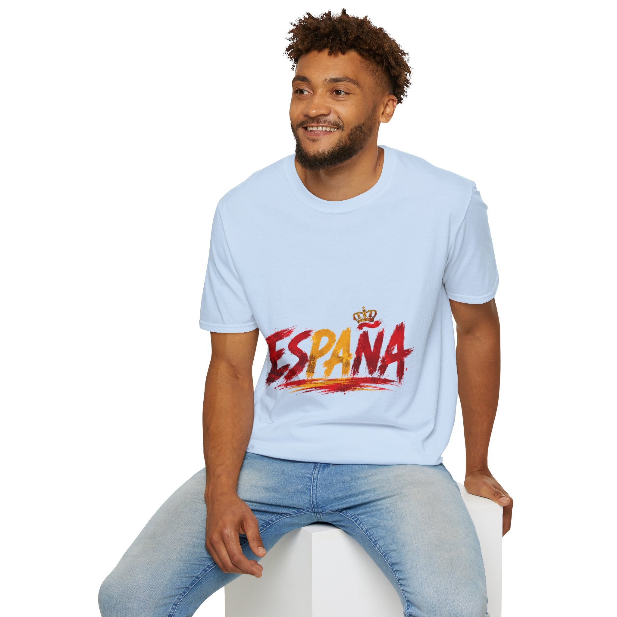 Spain  Graphic T-Shirt — Spanish Flag Brushstroke Design with Crown