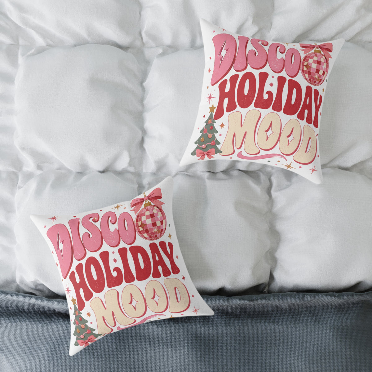 Modern Day Christmas Disco Holiday Mood Square Poly Canvas Pillow
