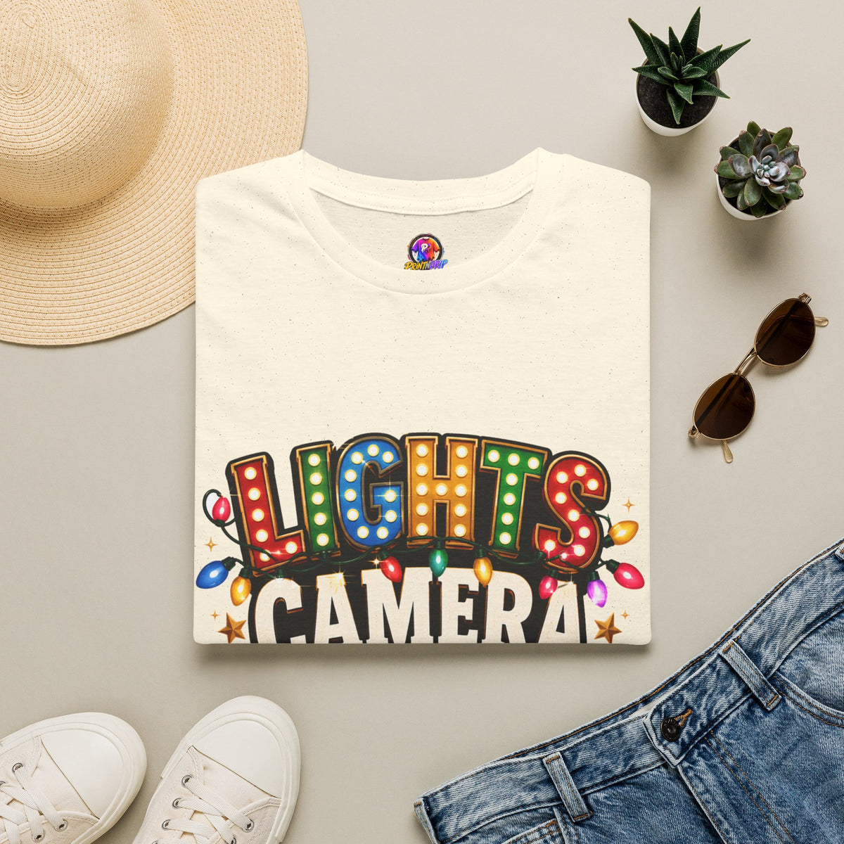 Lights Camera Christmas T-Shirt — Retro Marquee Holiday Tee
